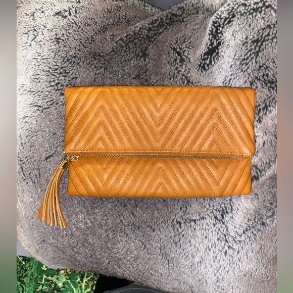 Chevron Leather Orange Clutch - Picture 1 of 8